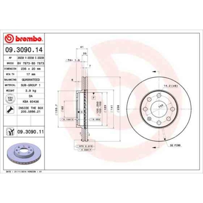 2 Disques De Frein Brembo 09.3090.14