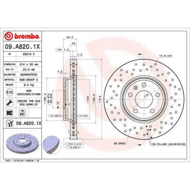1 Disque De Frein Brembo Xtra Vernis Uv 09.a820.1x