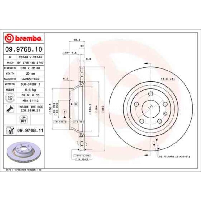 2 Disques De Frein Brembo Vernis Uv 09.9768.11