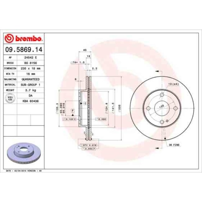 2 Disques De Frein Brembo 09.5869.14