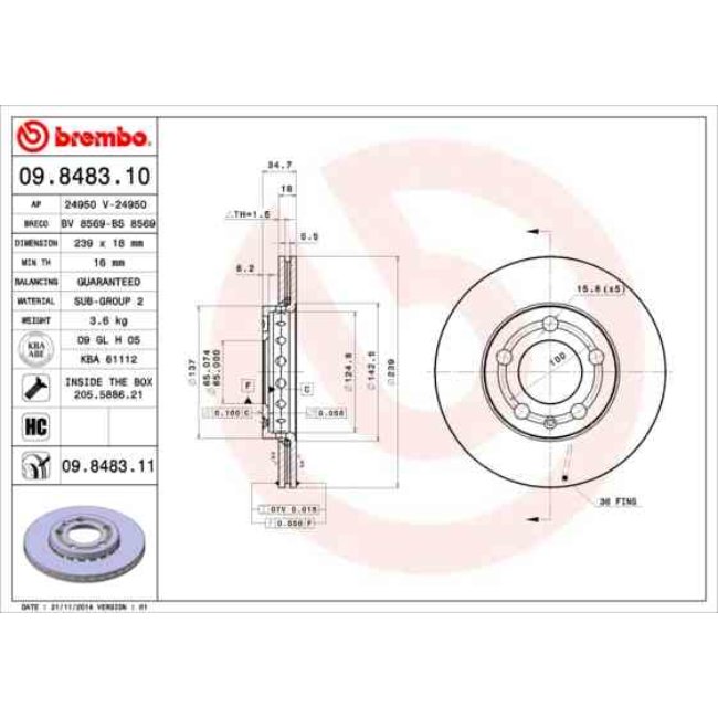 2 Disques De Frein Brembo Vernis Uv 09.8483.11