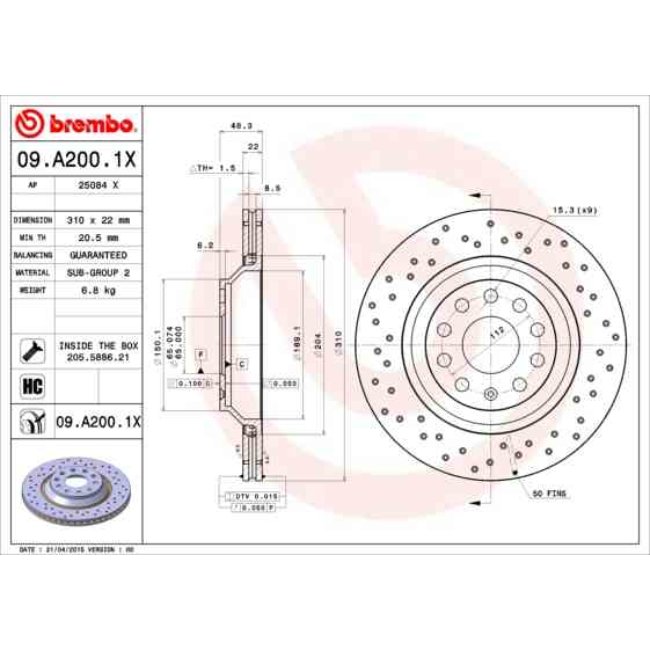 2 Disques De Frein Brembo Xtra Vernis Uv 09.a200.1x