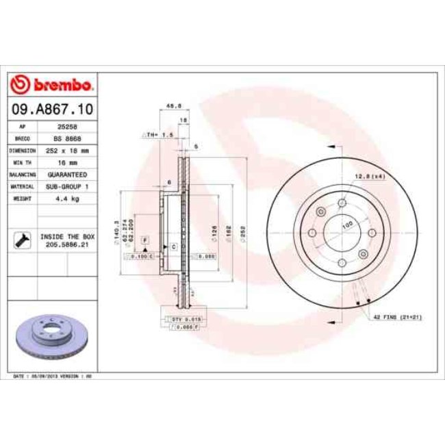 2 Disques De Frein Brembo 09.a867.10