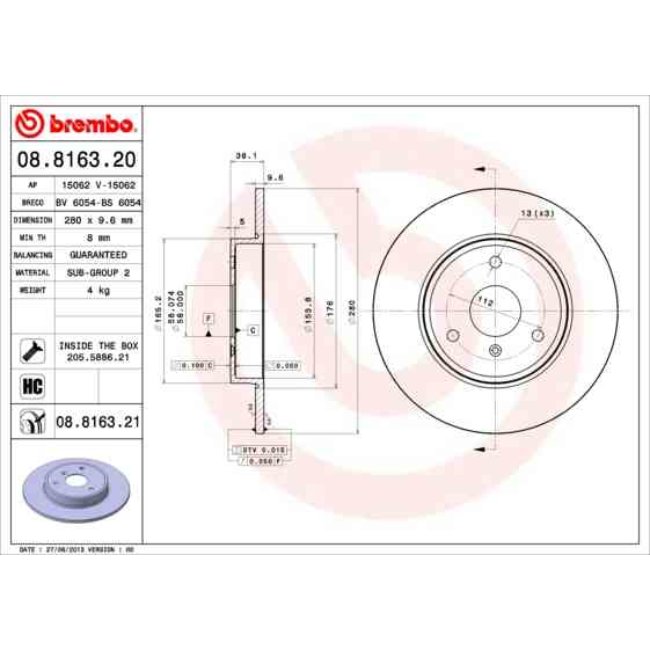 2 Disques De Frein Brembo Vernis Uv 08.8163.21