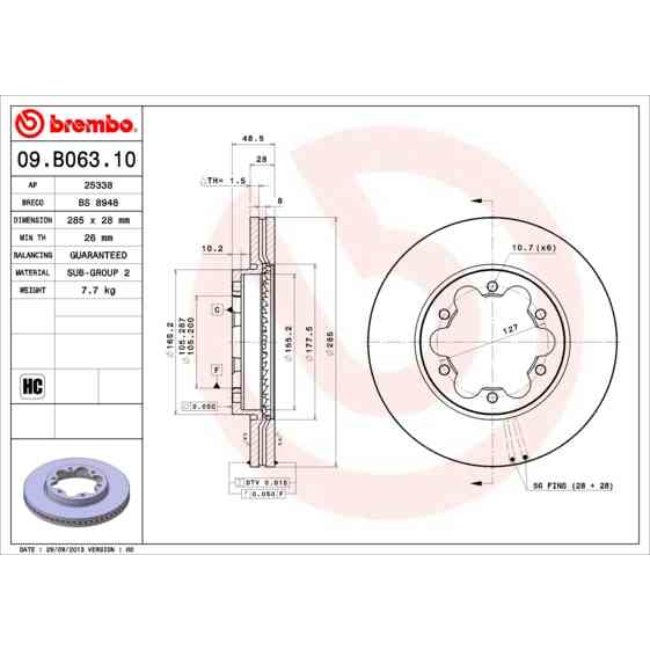 2 Disques De Frein Brembo 09.b063.10