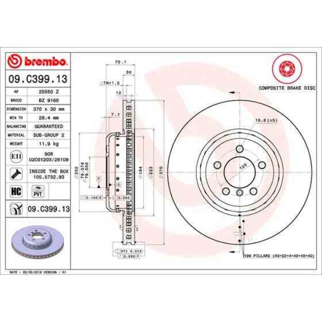 1 Disque De Frein Brembo Composite 09.c399.13