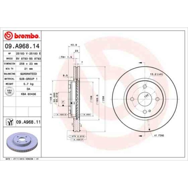 2 Disques De Frein Brembo Vernis Uv 09.a968.11