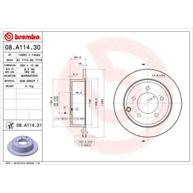 2 Disques De Frein Brembo Vernis Uv 08.a114.31