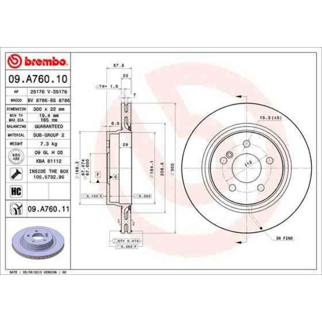 2 Disques De Frein Brembo Vernis Uv 09.a760.11