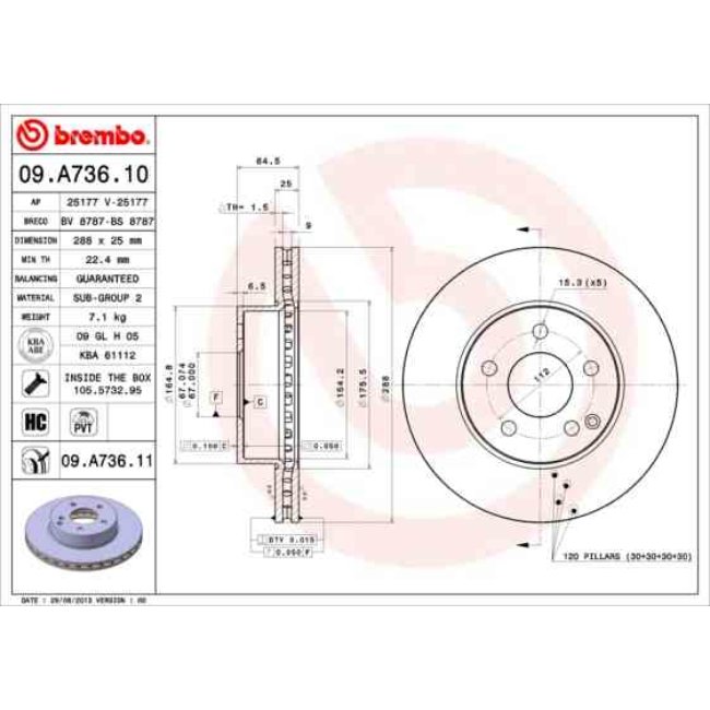 2 Disques De Frein Brembo Vernis Uv 09.a736.11