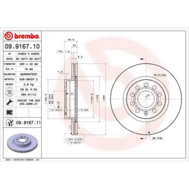 2 Disques De Frein Brembo Vernis Uv 09.9167.11