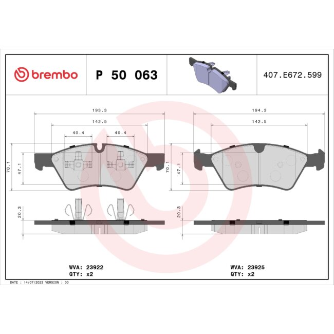 4 Plaquettes De Frein Brembo P50063