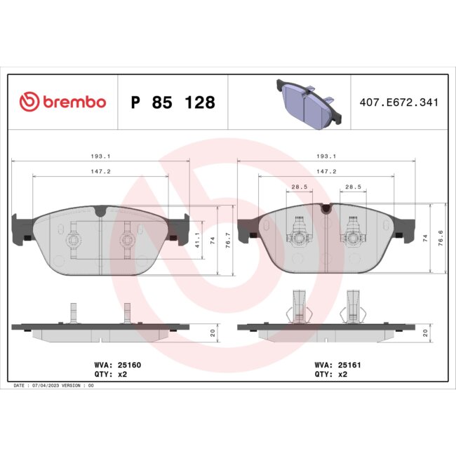 4 Plaquettes De Frein Brembo P85128