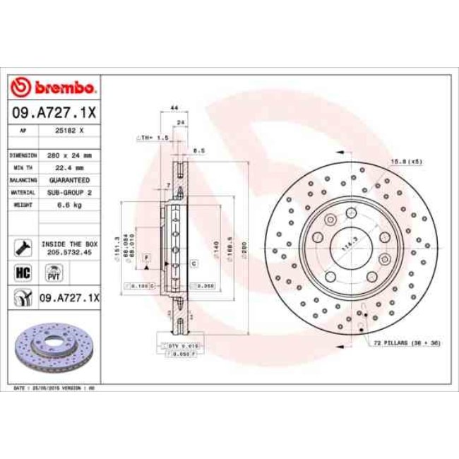 2 Disques De Frein Brembo Xtra Vernis Uv 09.a727.1x
