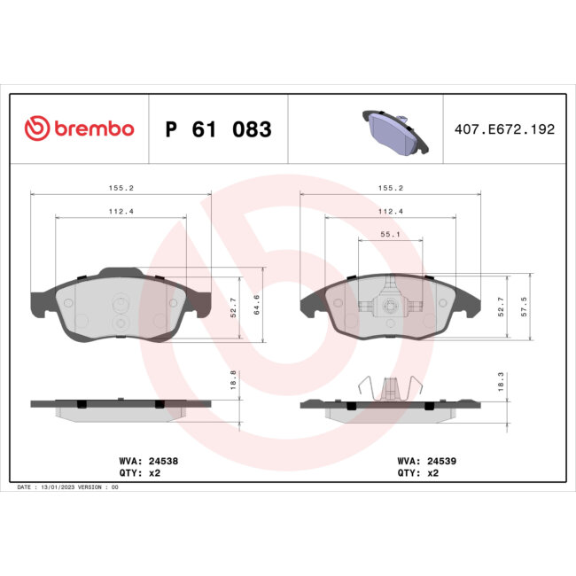 4 Plaquettes De Frein Brembo P61083
