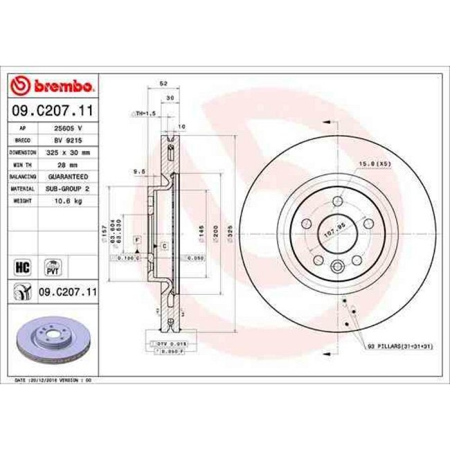 1 Disque De Frein Brembo Vernis Uv 09.c207.11