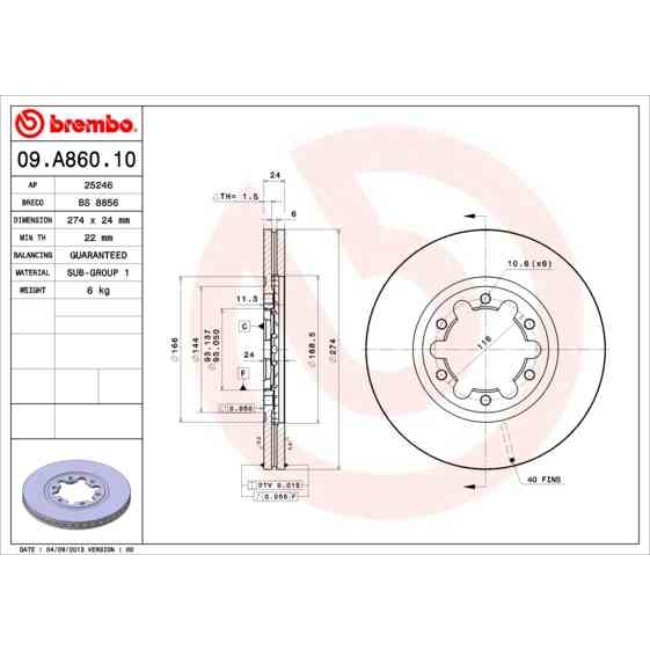 2 Disques De Frein Brembo 09.a860.10