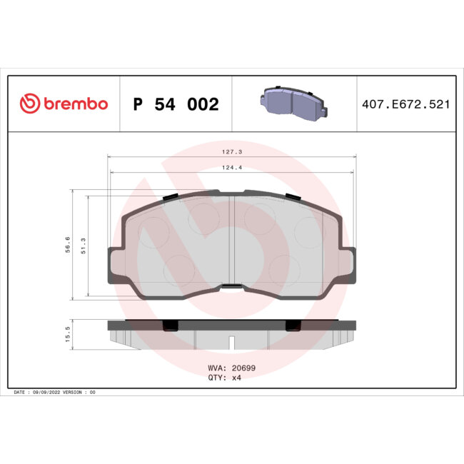 4 Plaquettes De Frein Brembo P54002