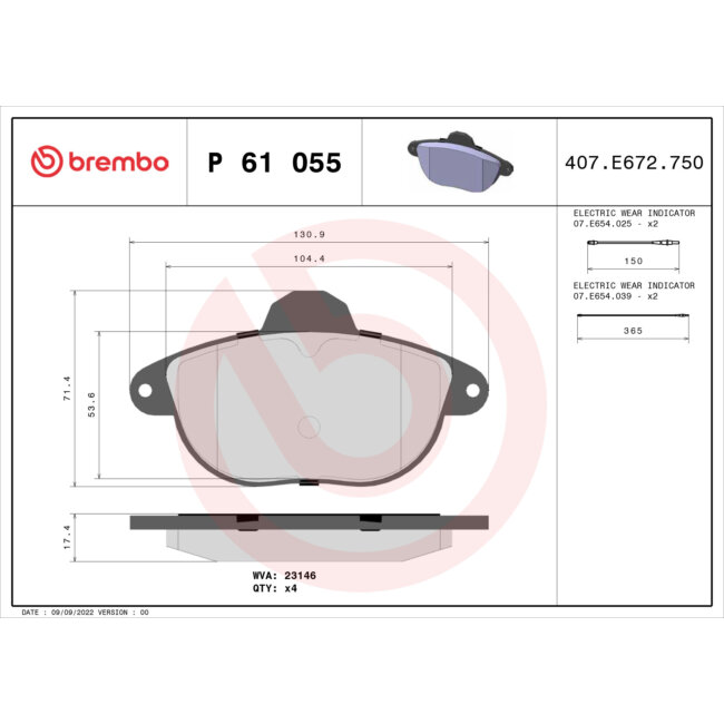 4 Plaquettes De Frein Brembo P61055