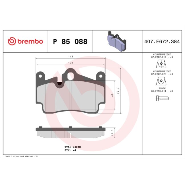 4 Plaquettes De Frein Brembo P85088