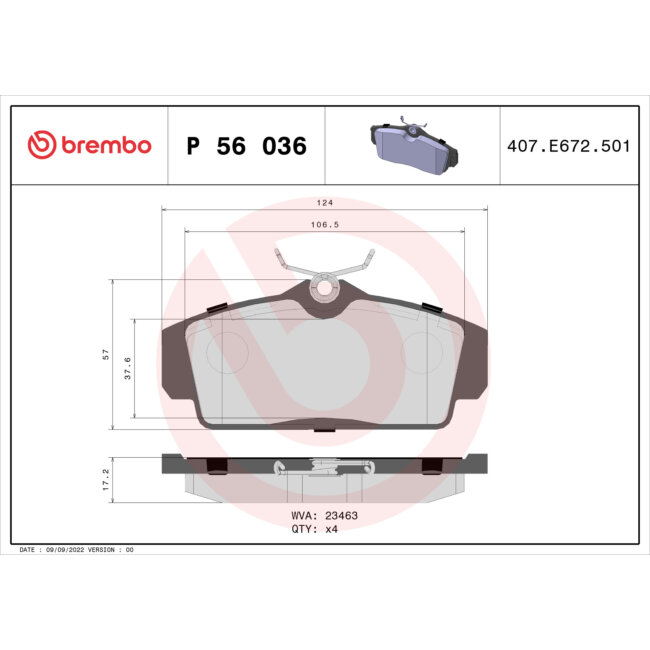 4 Plaquettes De Frein Brembo P56036