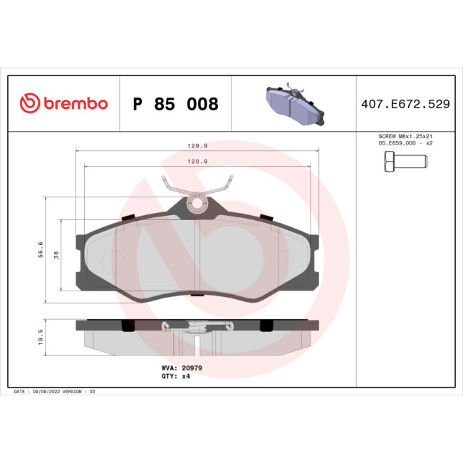 4 Plaquettes De Frein Brembo P85008