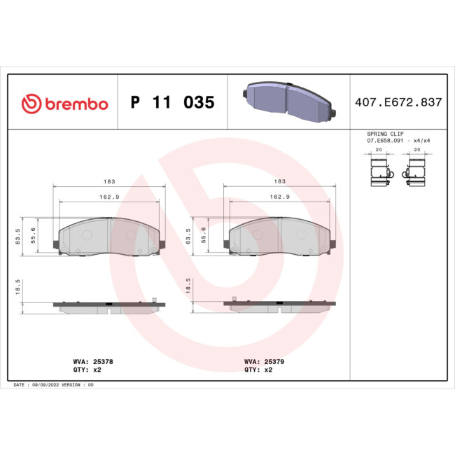 4 Plaquettes De Frein Brembo P11035
