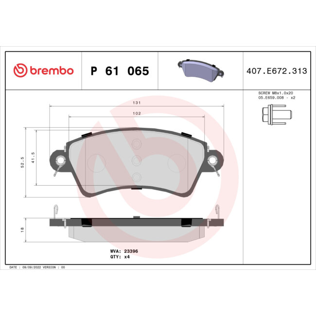 4 Plaquettes De Frein Brembo P61065