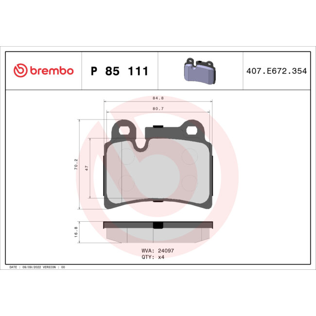 4 Plaquettes De Frein Brembo P85111