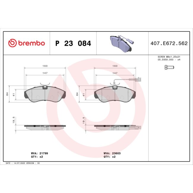 4 Plaquettes De Frein Brembo P23084