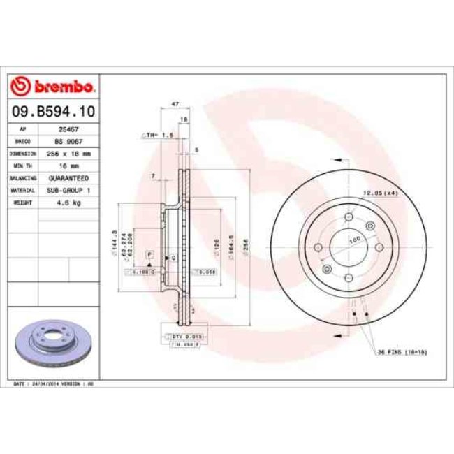 2 Disques De Frein Brembo 09.b594.10
