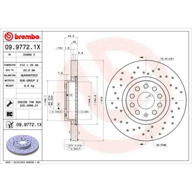 2 Disques De Frein Brembo Xtra Vernis Uv 09.9772.1x