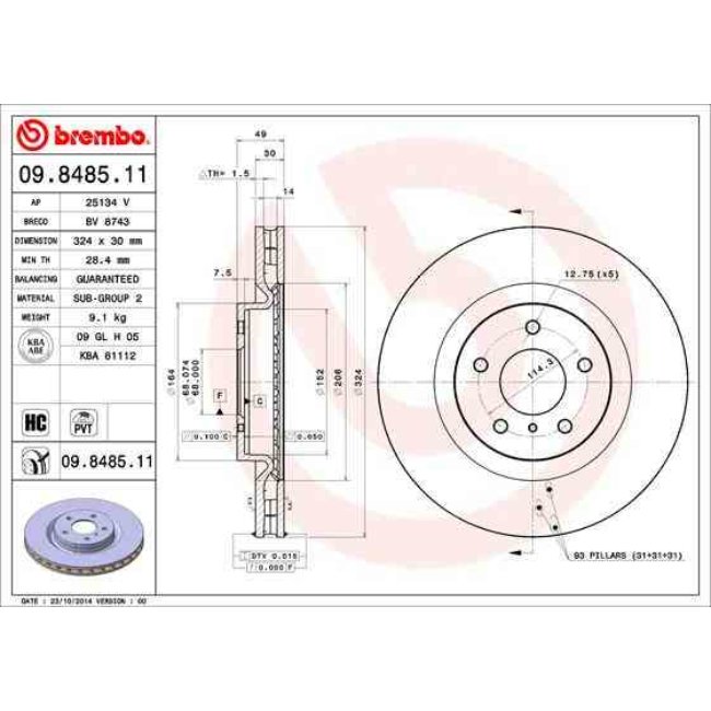 1 Disque De Frein Brembo Vernis Uv 09.8485.11