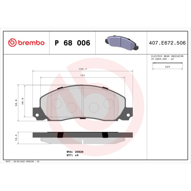 4 Plaquettes De Frein Brembo P68006