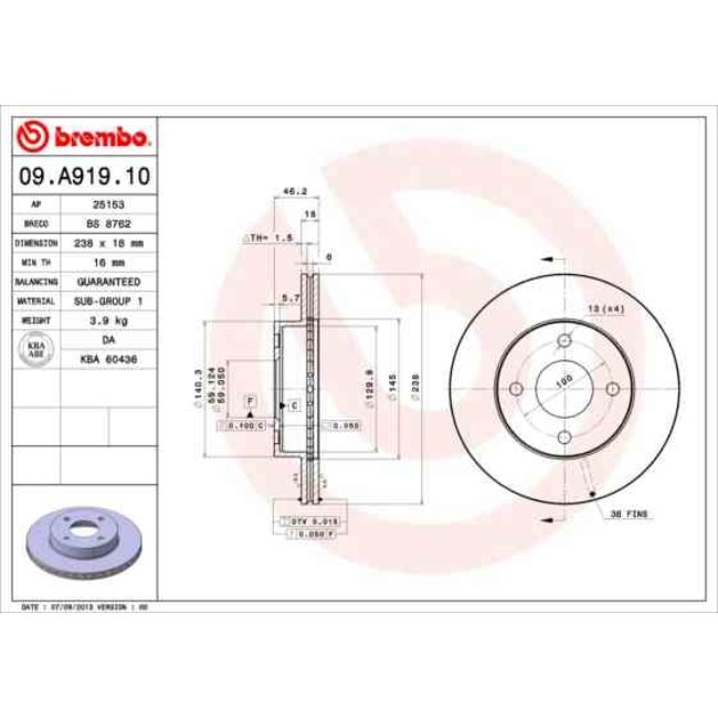 2 Disques De Frein Brembo 09.a919.10
