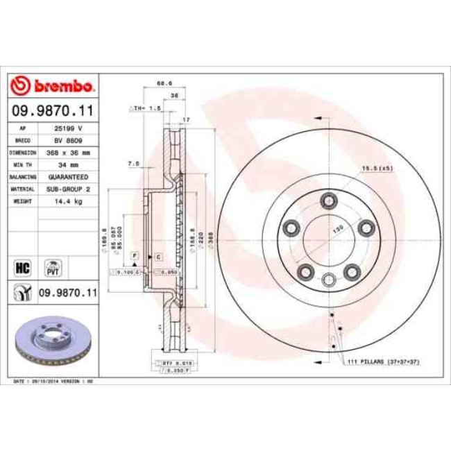1 Disque De Frein Brembo Vernis Uv 09.9870.11