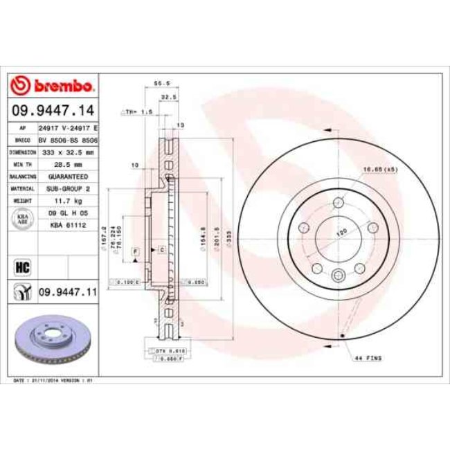 1 Disque De Frein Brembo Vernis Uv 09.9447.11