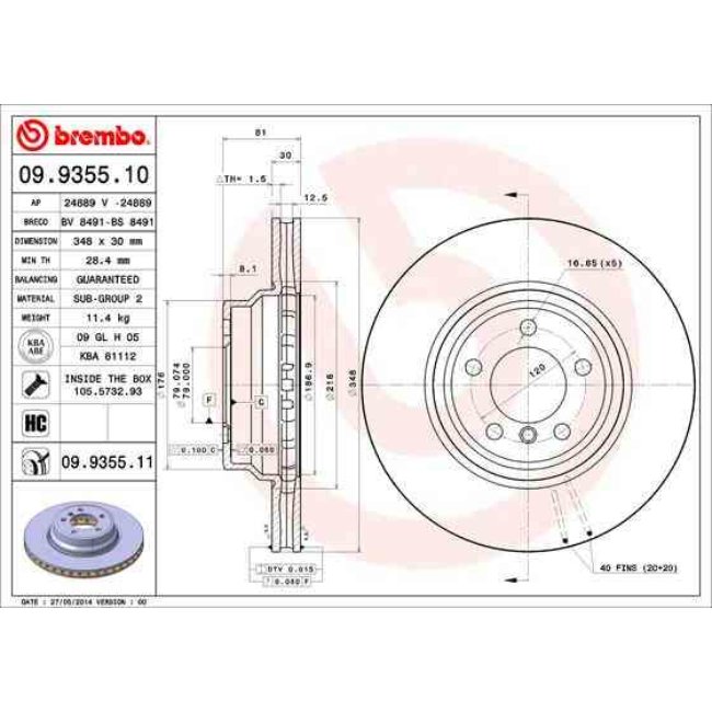 1 Disque De Frein Brembo Vernis Uv 09.9355.11