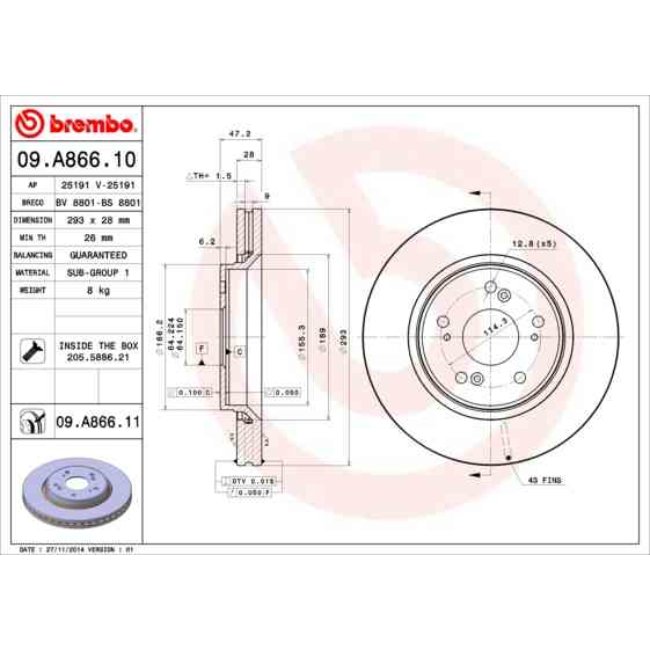 2 Disques De Frein Brembo 09.a866.11