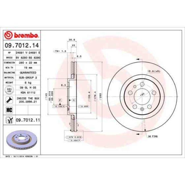 2 Disques De Frein Brembo Vernis Uv 09.7012.11