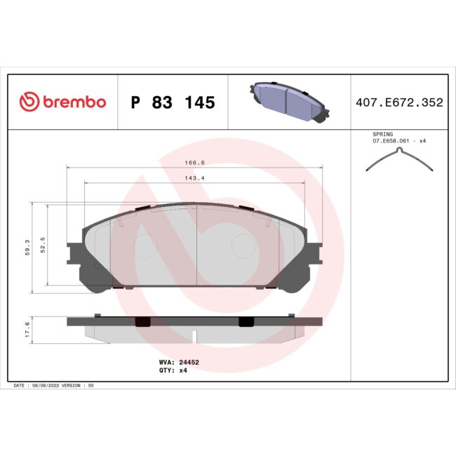 4 Plaquettes De Frein Brembo P83145