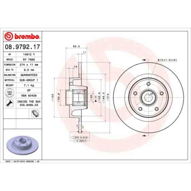 1 Disque De Frein Avec Roulement Brembo 08979217