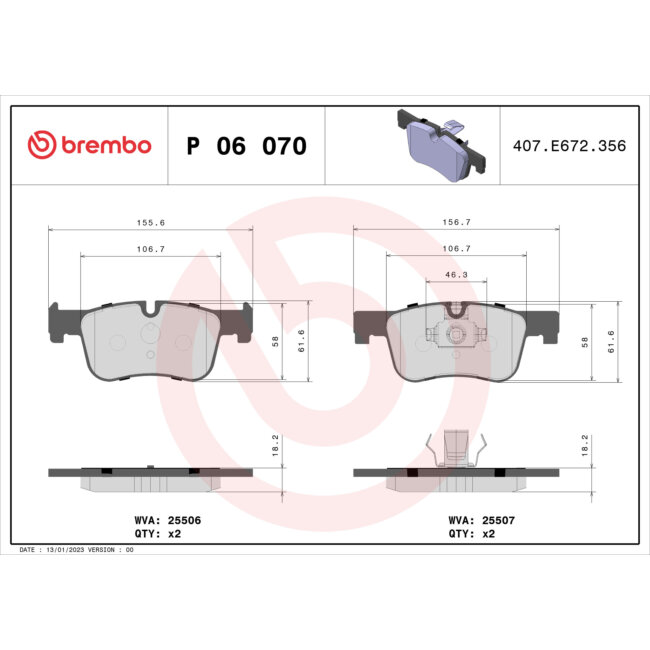 4 Plaquettes De Frein Brembo P06070