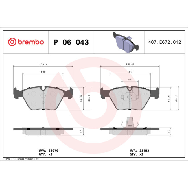 4 Plaquettes De Frein Brembo P06043