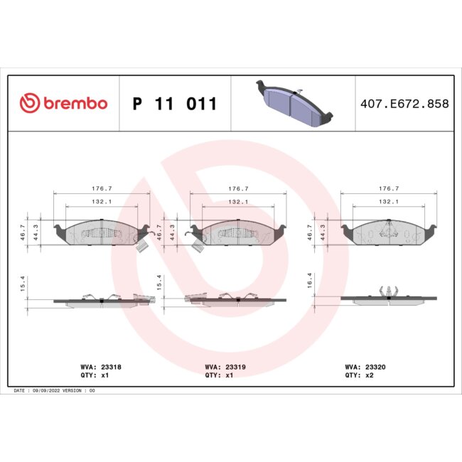 4 Plaquettes De Frein Brembo P11011