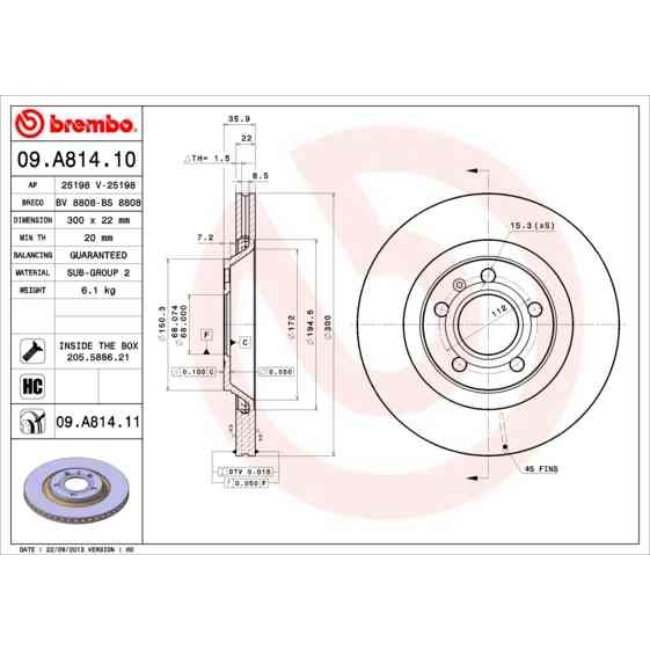 2 Disques De Frein Brembo Vernis Uv 09.a814.11