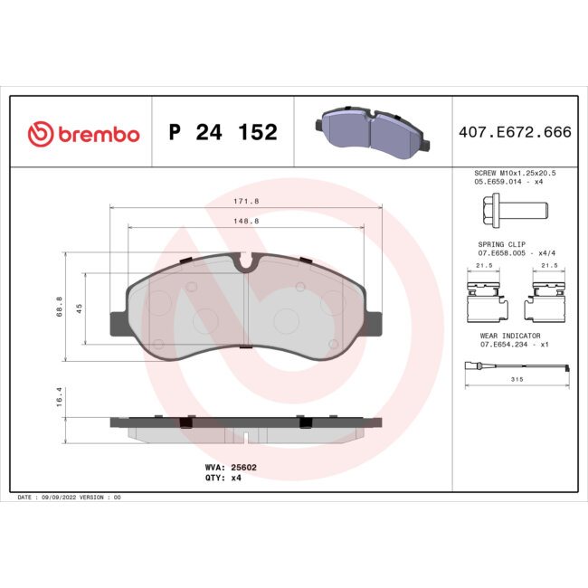 4 Plaquettes De Frein Brembo P24152