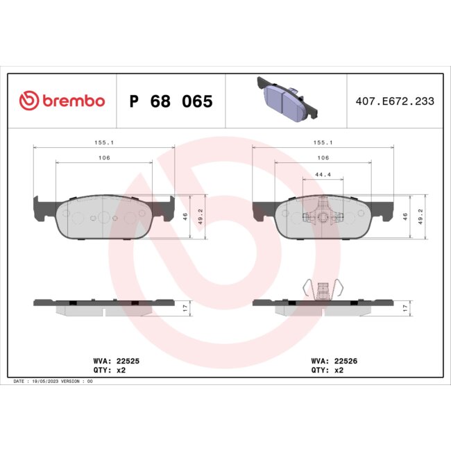 4 Plaquettes De Frein Brembo P 68 065