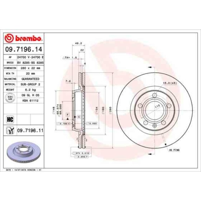 2 Disques De Frein Brembo Vernis Uv 09.7196.11