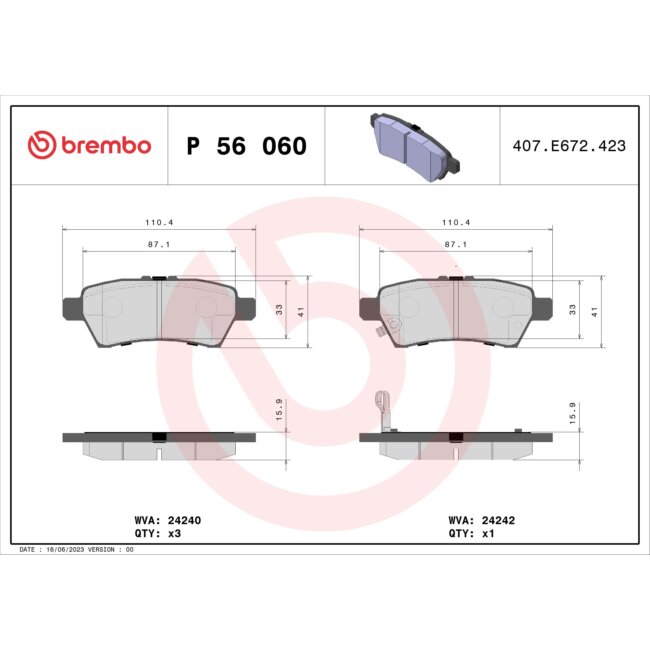 4 Plaquettes De Frein Brembo P56060